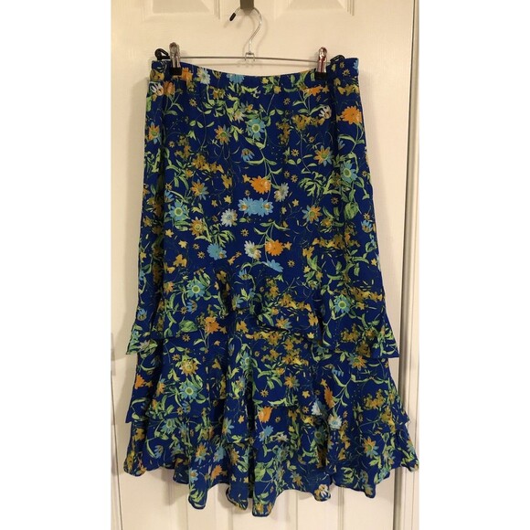 Línea By Louis Dell’Olio Wild Flower Tiered Ruffle Skirt Sapphire / Multi Large - Picture 1 of 6